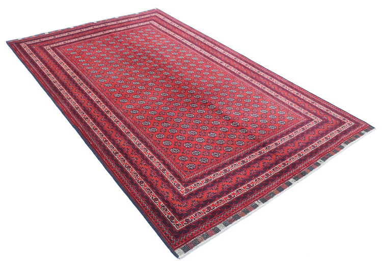Tribal Hand Knotted Afghan Beljik Wool Rug of Size 4'11'' X 7'11'' in Red and Red Colors - Made in Afghanistan
