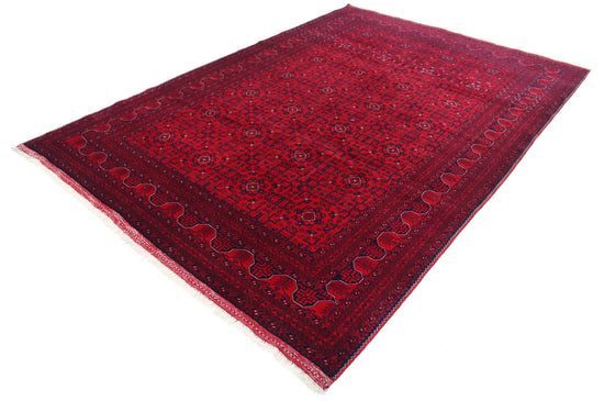 Tribal Hand Knotted Afghan Beljik Wool Rug of Size 6'8'' X 9'5'' in Red and Red Colors - Made in Afghanistan