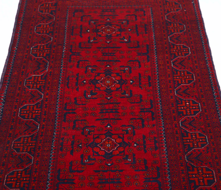 Tribal Hand Knotted Afghan Beljik Wool Rug of Size 2'8'' X 6'3'' in Red and Red Colors - Made in Afghanistan