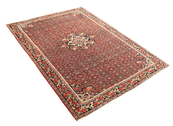 Masterpiece Hand Knotted Bijar Bijar Wool Rug of Size 4'6'' X 6'5'' in Red and Black Colors - Made in Iran