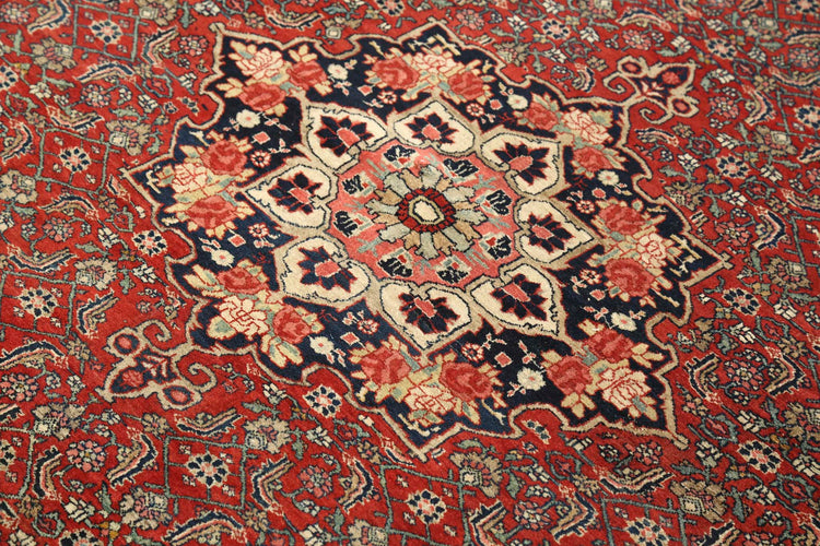 Masterpiece Hand Knotted Bijar Bijar Wool Rug of Size 4'6'' X 6'5'' in Red and Black Colors - Made in Iran