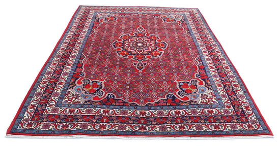 Persian Hand Knotted Bijar Bijar Wool Rug of Size 6'9'' X 9'8'' in Red and Blue Colors - Made in Iran