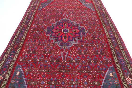 Persian Hand Knotted Bijar Bijar Wool Rug of Size 6'9'' X 11'6'' in Red and Blue Colors - Made in Iran