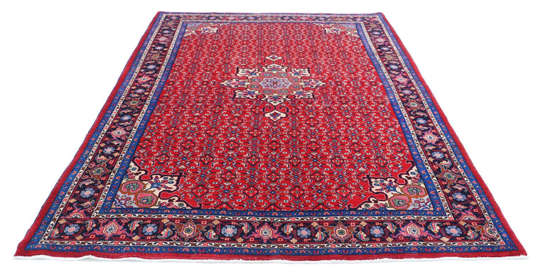Persian Hand Knotted Bijar Bijar Wool Rug of Size 6'5'' X 9'9'' in Red and Blue Colors - Made in Iran