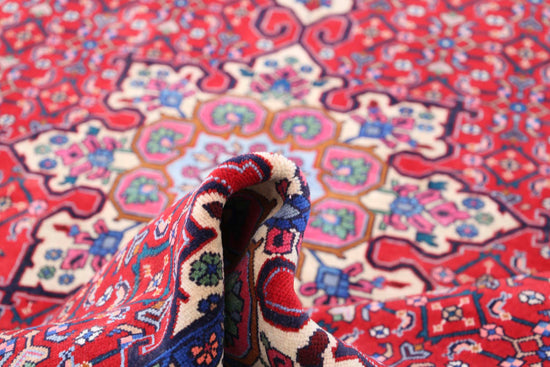 Persian Hand Knotted Bijar Bijar Wool Rug of Size 6'5'' X 9'9'' in Red and Blue Colors - Made in Iran
