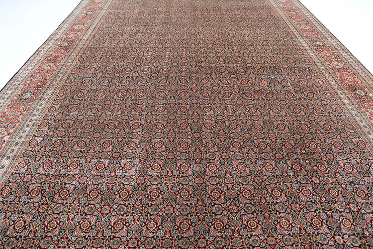 Persian Hand Knotted Bijar Bijar Wool Rug of Size 11'8'' X 18'2'' in Blue and Red Colors - Made in India