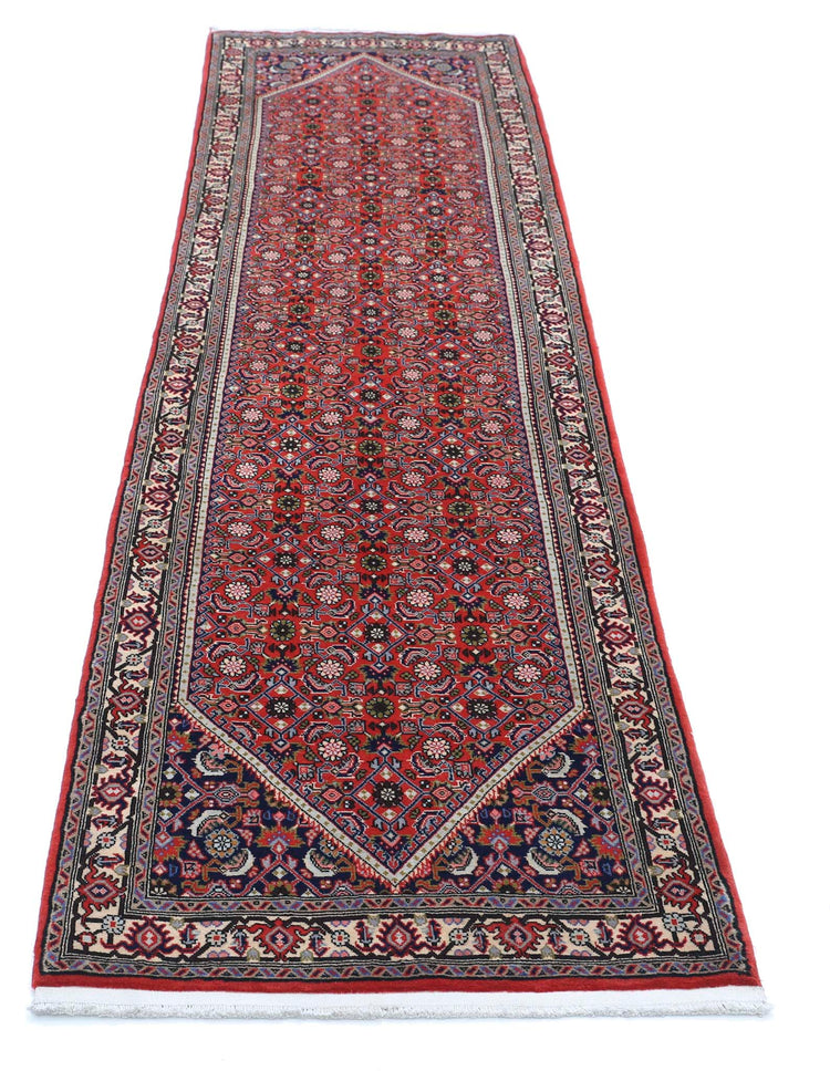 Persian Hand Knotted Bijar Bijar Wool Rug of Size 2'5'' X 9'7'' in Red and Ivory Colors - Made in Iran