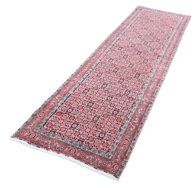 Persian Hand Knotted Bijar Bijar Wool Rug of Size 2'8'' X 9'2'' in Blue and Red Colors - Made in Iran