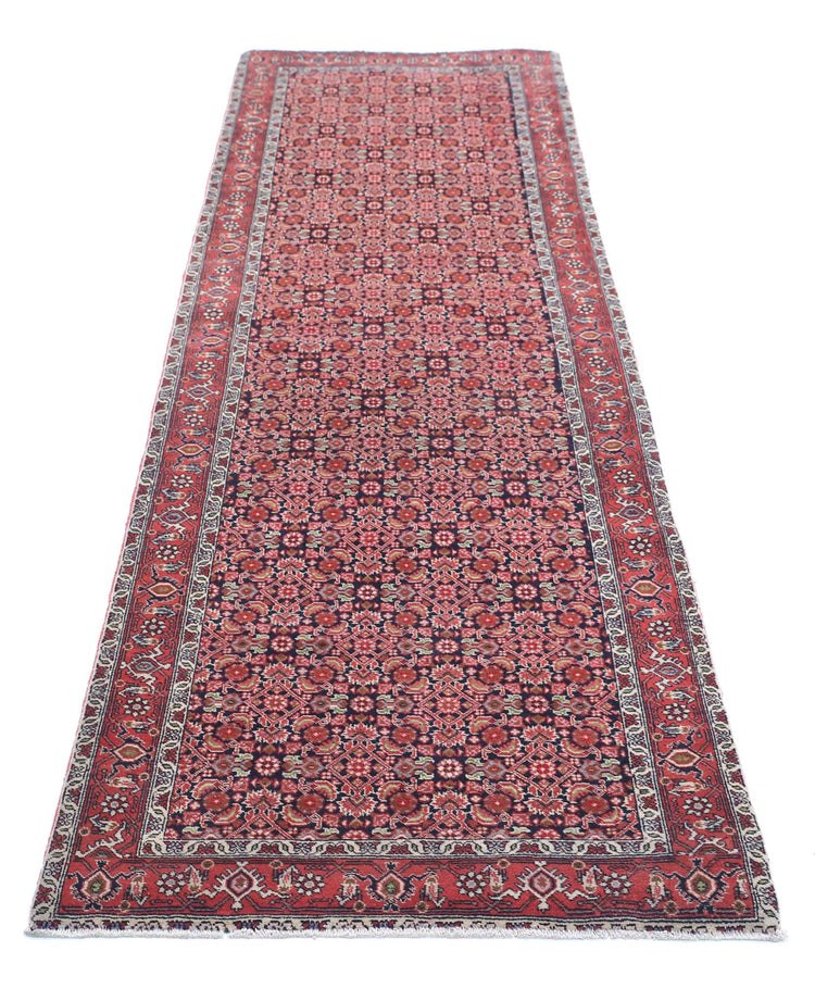 Persian Hand Knotted Bijar Bijar Wool Rug of Size 2'8'' X 9'2'' in Blue and Red Colors - Made in Iran
