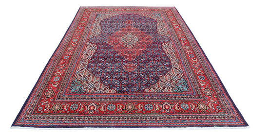 Persian Hand Knotted Bijar Bijar Wool Rug of Size 6'7'' X 10'7'' in Blue and Red Colors - Made in Iran