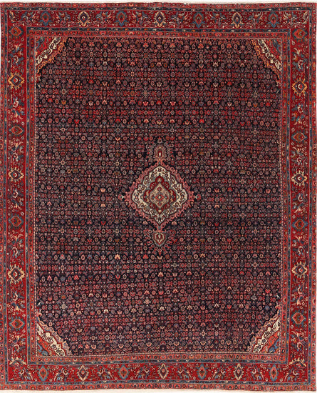 Persian Hand Knotted Bijar Bijar Wool Rug of Size 10'0'' X 12'4'' in Black and Red Colors - Made in Iran