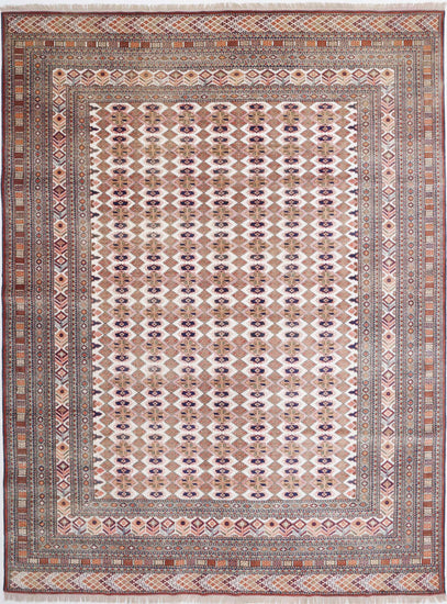 Tribal Hand Knotted Bokhara Bokhara Fine Wool Rug of Size 6'9'' X 9'2'' in Taupe and Ivory Colors - Made in Iran
