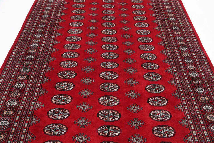 Tribal Hand Knotted Bokhara Bokhara Wool Rug of Size 6'0'' X 8'8'' in Red and Black Colors - Made in Pakistan