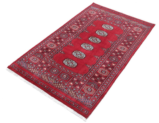 Tribal Hand Knotted Bokhara Bokhara Wool Rug of Size 3'1'' X 5'0'' in Red and Ivory Colors - Made in Pakistan