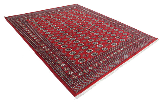 Tribal Hand Knotted Bokhara Bokhara Wool Rug of Size 8'1'' X 9'10'' in Red and Ivory Colors - Made in Pakistan