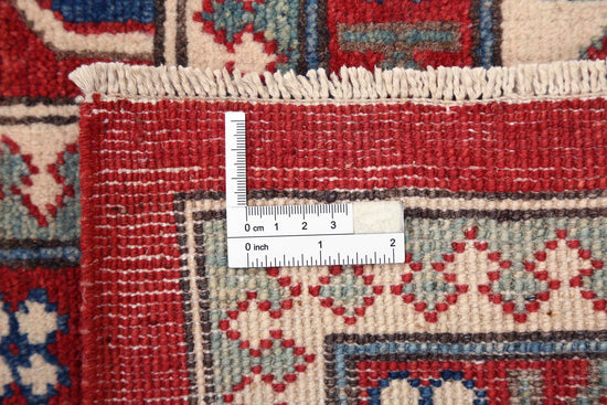 Tribal Hand Knotted Kazak Commerical Kazak Wool Rug of Size 8'0'' X 9'9'' in Red and Ivory Colors - Made in Afghanistan