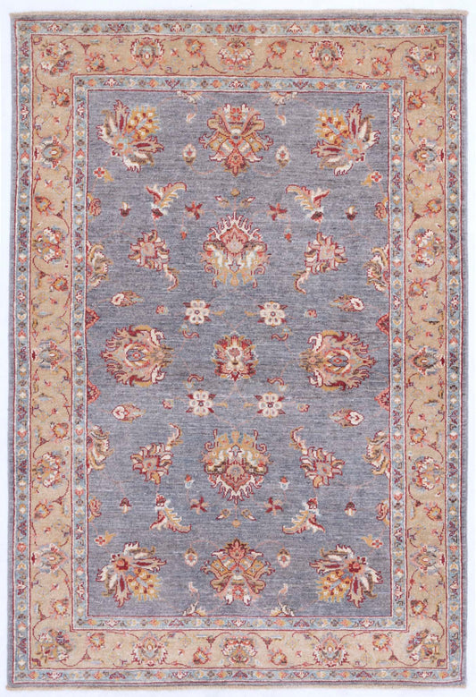 Traditional Hand Knotted Ziegler Farhan Wool Rug of Size 3'11'' X 5'10'' in Grey and Taupe Colors - Made in Afghanistan