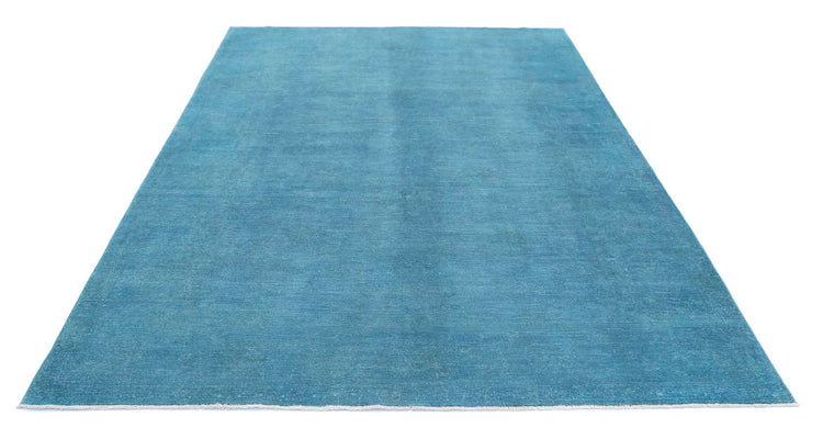 Transitional Hand Knotted Overdyed Farhan Wool Rug of Size 6'10'' X 9'4'' in Blue and  Colors - Made in Afghanistan
