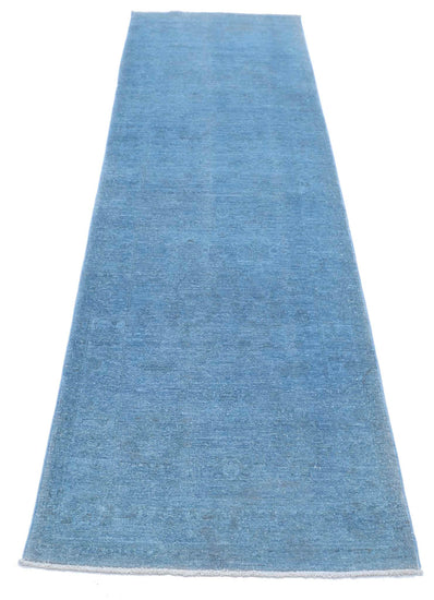 Transitional Hand Knotted Overdyed Farhan Wool Rug of Size 2'6'' X 8'2'' in Blue and  Colors - Made in Afghanistan