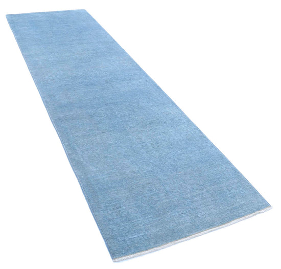 Transitional Hand Knotted Overdyed Farhan Wool Rug of Size 2'11'' X 10'1'' in Blue and  Colors - Made in Afghanistan