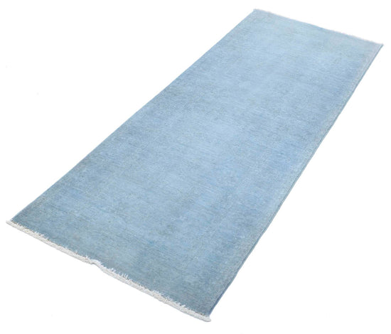 Transitional Hand Knotted Overdyed Farhan Wool Rug of Size 2'5'' X 6'7'' in Teal and Teal Colors - Made in Afghanistan