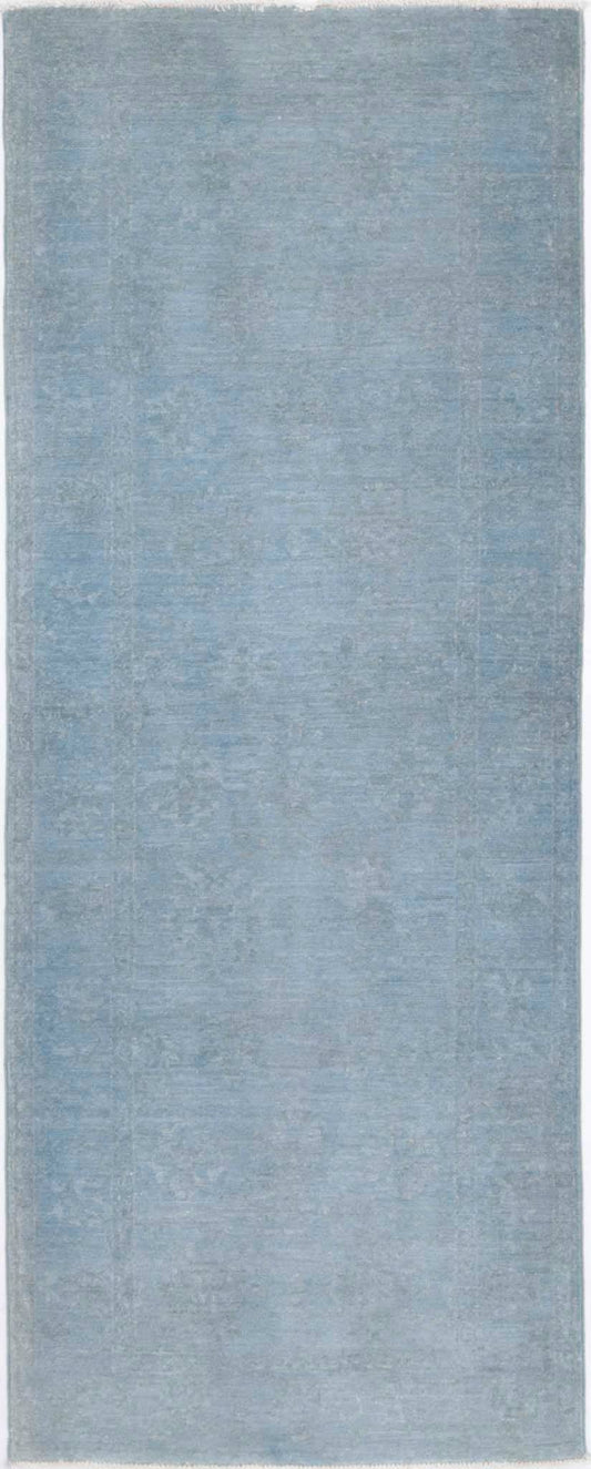 Transitional Hand Knotted Overdyed Farhan Wool Rug of Size 2'5'' X 6'7'' in Teal and Teal Colors - Made in Afghanistan