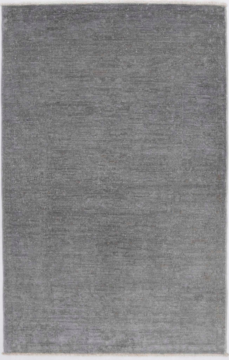 Transitional Hand Knotted Overdyed Farhan Wool Rug of Size 2'7'' X 4'0'' in Grey and Grey Colors - Made in Afghanistan