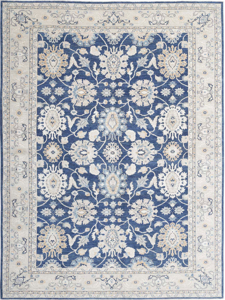 Traditional Hand Knotted Ziegler Farhan Wool Rug of Size 8'3'' X 11'1'' in Blue and Ivory Colors - Made in Afghanistan