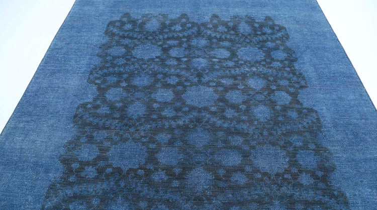 Transitional Hand Knotted Overdyed Farhan Wool Rug of Size 8'0'' X 8'8'' in Blue and  Colors - Made in Afghanistan