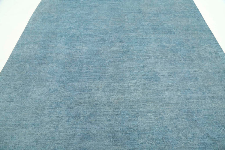 Transitional Hand Knotted Overdyed Farhan Wool Rug of Size 8'5'' X 9'6'' in Teal and  Colors - Made in Afghanistan