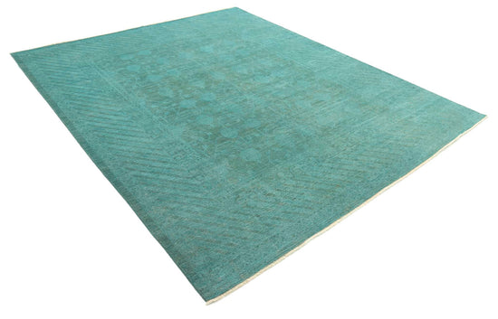 Transitional Hand Knotted Overdyed Farhan Wool Rug of Size 7'9'' X 9'4'' in Teal and Teal Colors - Made in Afghanistan
