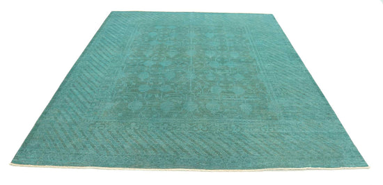 Transitional Hand Knotted Overdyed Farhan Wool Rug of Size 7'9'' X 9'4'' in Teal and Teal Colors - Made in Afghanistan
