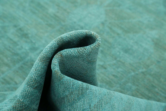 Transitional Hand Knotted Overdyed Farhan Wool Rug of Size 7'9'' X 9'4'' in Teal and Teal Colors - Made in Afghanistan