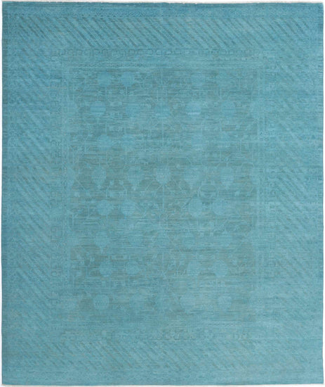 Transitional Hand Knotted Overdyed Farhan Wool Rug of Size 7'9'' X 9'4'' in Teal and Teal Colors - Made in Afghanistan
