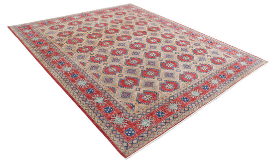 Traditional Hand Knotted Ziegler Farhan Wool Rug of Size 8'1'' X 9'11'' in Gold and Red Colors - Made in Afghanistan