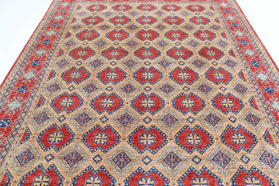 Traditional Hand Knotted Ziegler Farhan Wool Rug of Size 8'1'' X 9'11'' in Gold and Red Colors - Made in Afghanistan