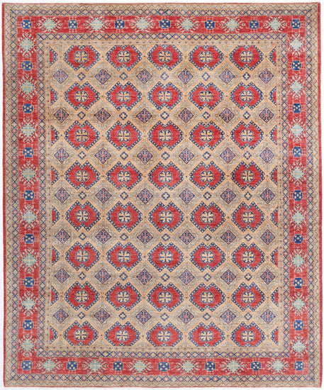 Traditional Hand Knotted Ziegler Farhan Wool Rug of Size 8'1'' X 9'11'' in Gold and Red Colors - Made in Afghanistan