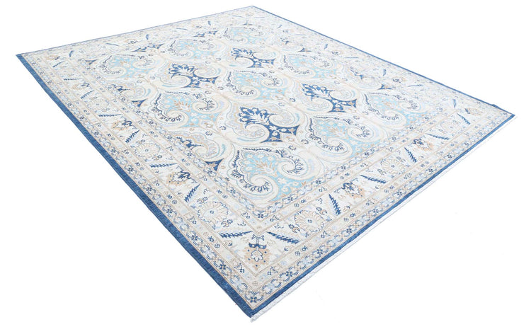 Traditional Hand Knotted Ziegler Farhan Wool Rug of Size 8'2'' X 9'5'' in Blue and Ivory Colors - Made in Afghanistan