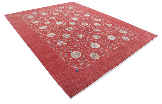 Traditional Hand Knotted Ziegler Farhan Wool Rug of Size 9'0'' X 11'6'' in Red and Ivory Colors - Made in Afghanistan