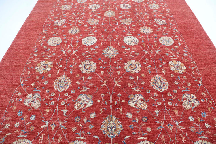 Traditional Hand Knotted Ziegler Farhan Wool Rug of Size 9'0'' X 11'6'' in Red and Ivory Colors - Made in Afghanistan