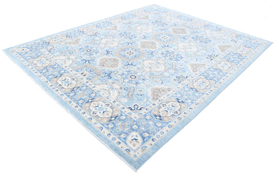 Traditional Hand Knotted Ziegler Farhan Wool Rug of Size 8'1'' X 10'5'' in Blue and Taupe Colors - Made in Afghanistan