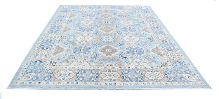 Traditional Hand Knotted Ziegler Farhan Wool Rug of Size 8'1'' X 10'5'' in Blue and Taupe Colors - Made in Afghanistan