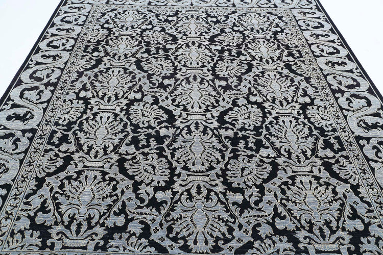 Traditional Hand Knotted Ziegler Farhan Wool Rug of Size 8'0'' X 9'11'' in Black and Grey Colors - Made in Afghanistan