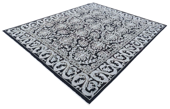Traditional Hand Knotted Ziegler Farhan Wool Rug of Size 8'0'' X 9'11'' in Black and Grey Colors - Made in Afghanistan