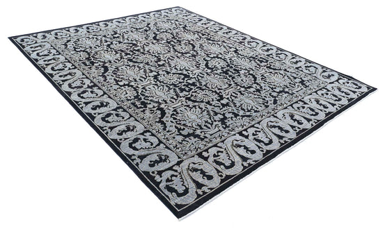 Traditional Hand Knotted Ziegler Farhan Wool Rug of Size 8'0'' X 9'11'' in Black and Grey Colors - Made in Afghanistan