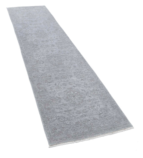 Transitional Hand Knotted Overdyed Farhan Wool Rug of Size 2'6'' X 9'7'' in Grey and Grey Colors - Made in Afghanistan