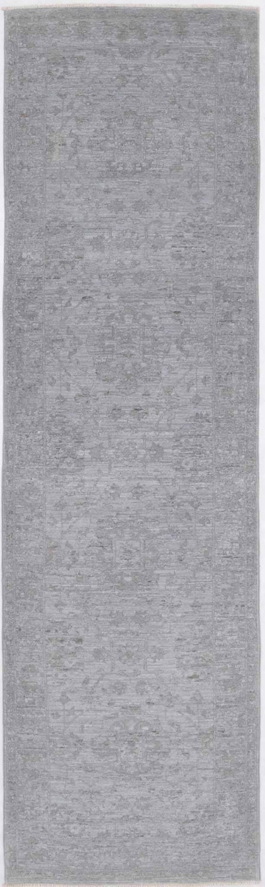 Transitional Hand Knotted Overdyed Farhan Wool Rug of Size 2'6'' X 9'7'' in Grey and Grey Colors - Made in Afghanistan