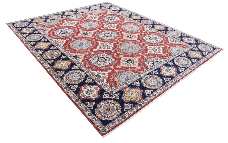 Traditional Hand Knotted Ziegler Farhan Wool Rug of Size 8'2'' X 9'9'' in Red and Blue Colors - Made in Afghanistan