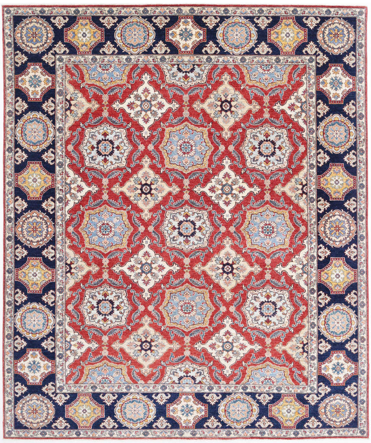 Traditional Hand Knotted Ziegler Farhan Wool Rug of Size 8'2'' X 9'9'' in Red and Blue Colors - Made in Afghanistan