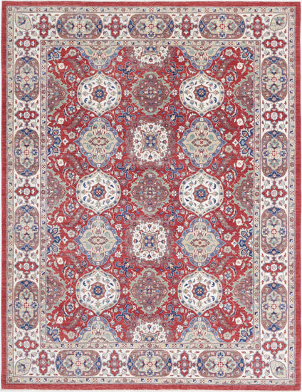 Traditional Hand Knotted Ziegler Farhan Wool Rug of Size 7'9'' X 10'0'' in Red and Ivory Colors - Made in Afghanistan
